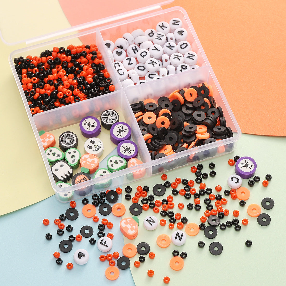 Clay Bead Alphabet Beads Halloween Beaded Bracelets Set - 4 Grids