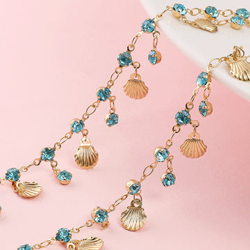Color-Preserving Electroplating Blue sShell Copper Rhinestone Tassel Chain