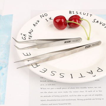 Stainless Steel Jewelry Tweezers (12cm, Straight & Curved Tip)
