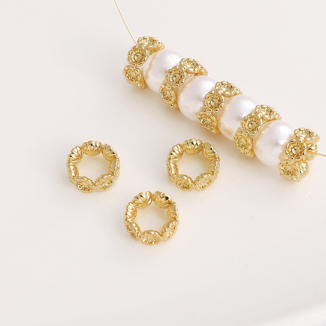 Color-Preserving 14k Copper Plum Blossom Hollow Circle Spacer Bead