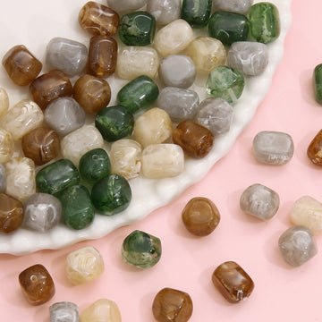 Resin Imitation Stone Amber Smudge Rectangular Beads