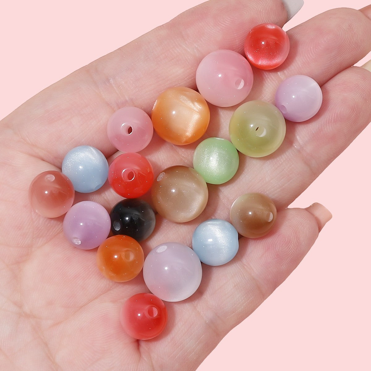 10 Colorful Resin Imitation Cat's Eye Round Beads Jewelry Supplies