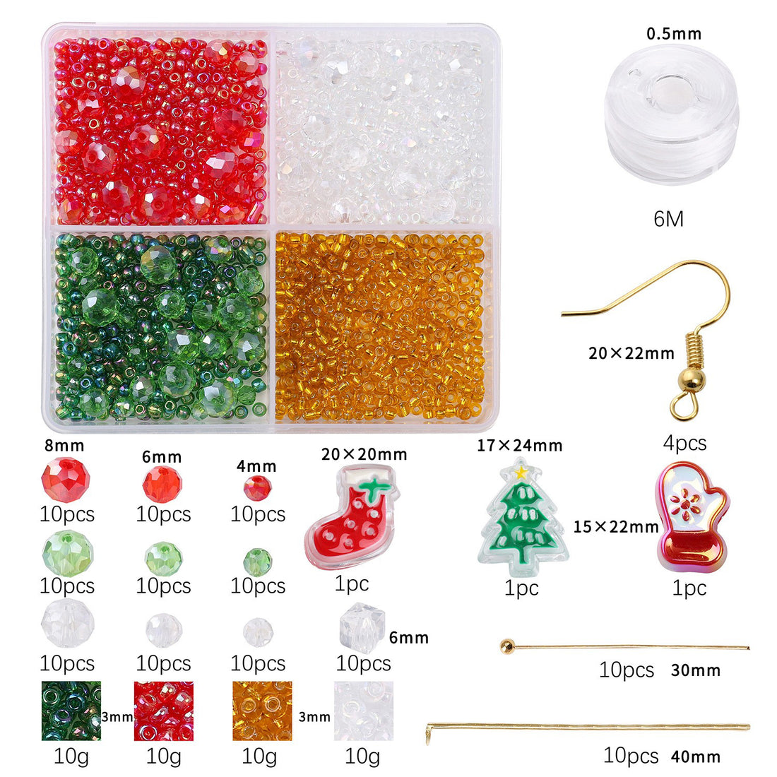 4-Compartment Crystal Bead Christmas Set – DIY Jewelry & Phone Charm Making Kit