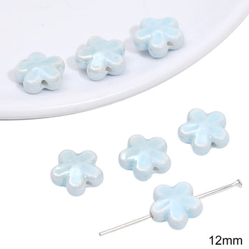 Flowers Ceramic Blue Tone Beads Jewelry Making Supplies