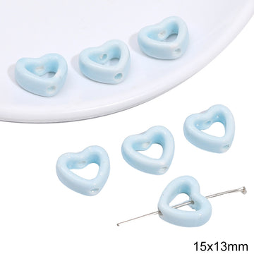 Heart Shaped Ceramic Blue Tone Beads Jewelry Making Supplies