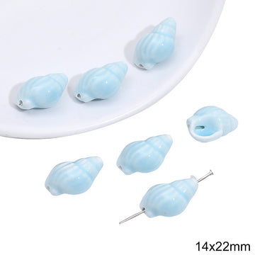 Conch Shell Ceramic Blue Tone Beads Jewelry Making Supplies