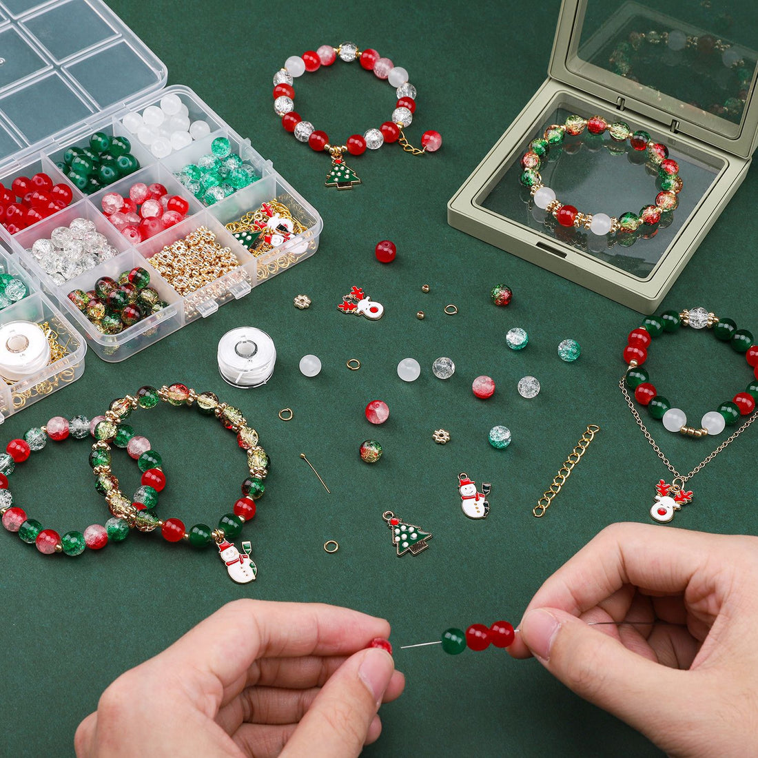 8mm Christmas Glass Bead Kit – DIY Jewelry Making, Bracelet & Necklace Craft Beads Set