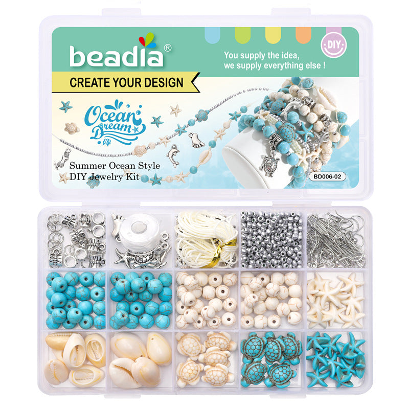 Summer Ocean-Inspired DIY Jewelry Kit – Turquoise & Seashell Beads Set for Handmade Bracelets & Necklaces