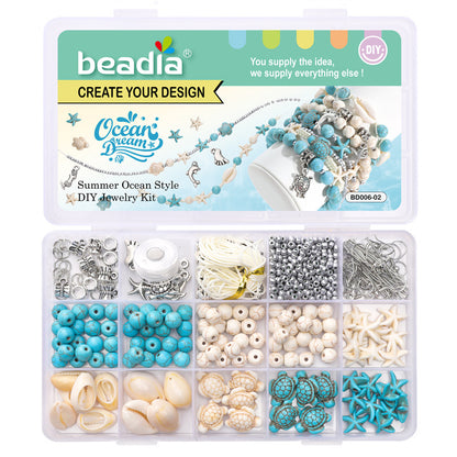 Summer Ocean-Inspired DIY Jewelry Kit – Turquoise & Seashell Beads Set for Handmade Bracelets & Necklaces