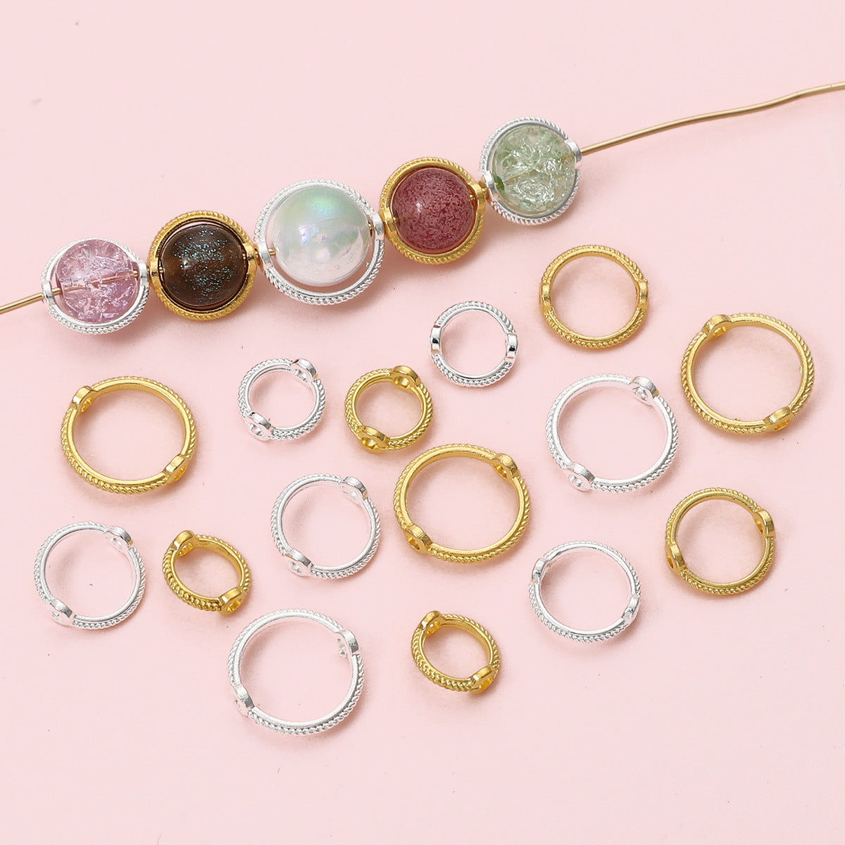Alloy Color-Retaining Double-Hole Round Bead Bag Bead Ring DIY