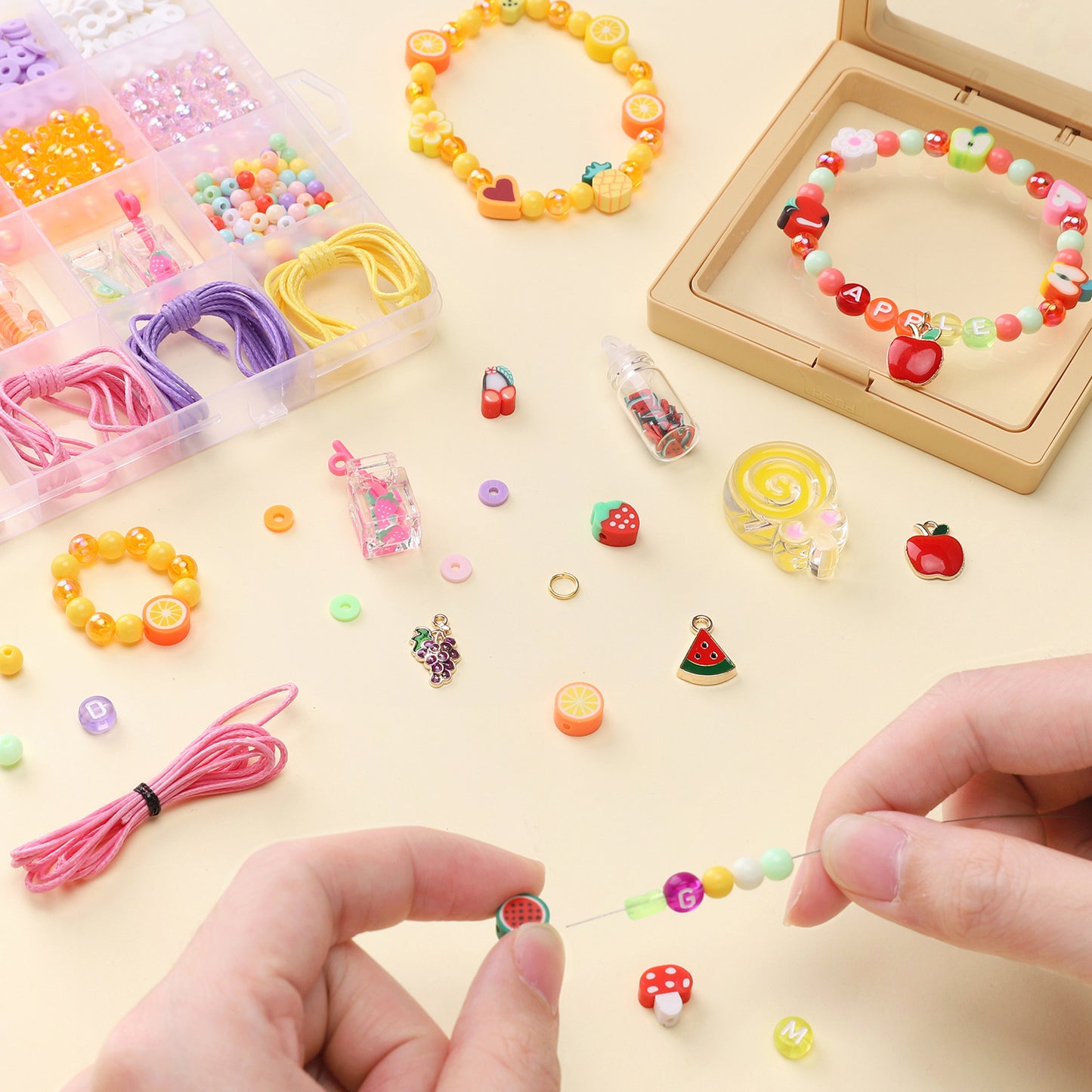Summer Fruit DIY Jewelry Kit – Polymer Clay Beads Bracelet & Necklace Making Set for Kids & Beginners