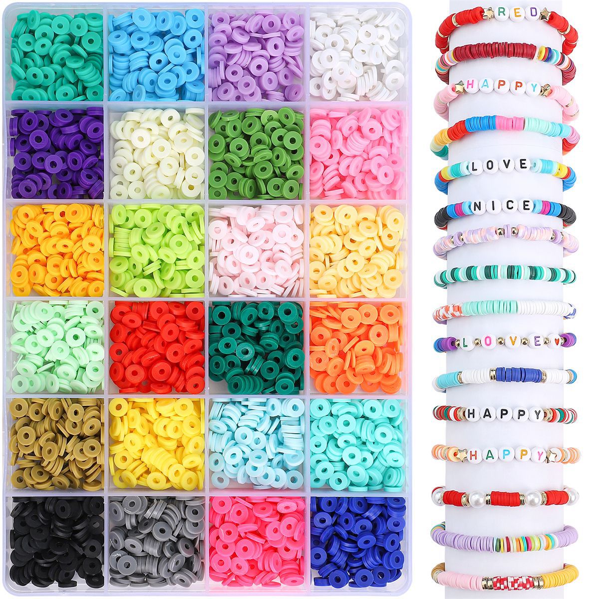 6mm Solid Color Polymer Clay Disc Bead Set - 24 Grids