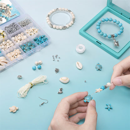 Summer Ocean-Inspired DIY Jewelry Kit – Turquoise & Seashell Beads Set for Handmade Bracelets & Necklaces