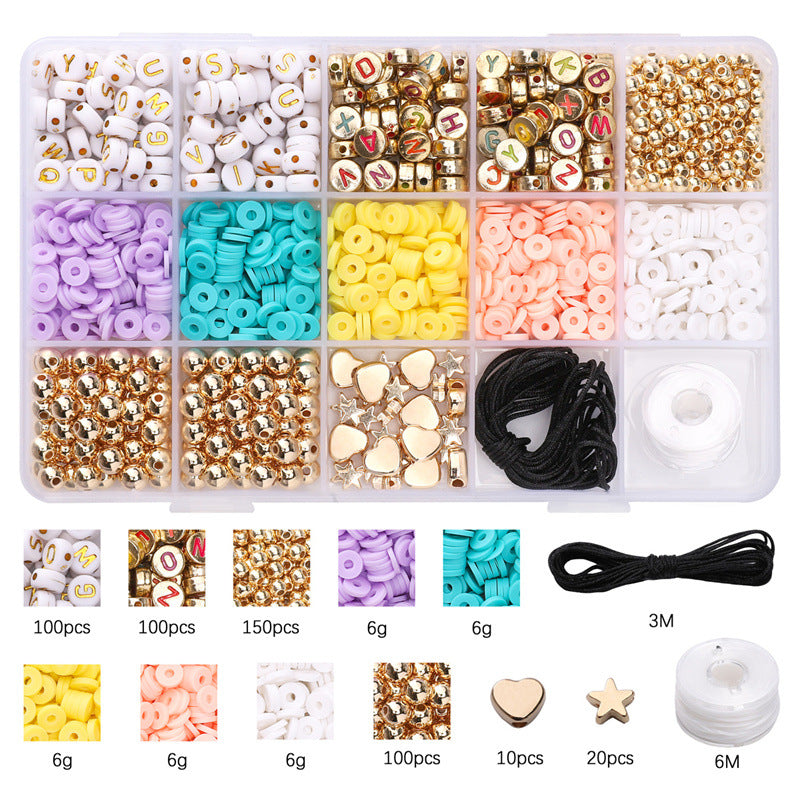 15-Grid Polymer Clay Letter Bead Kit – DIY Jewelry Making, Bracelet, Ring & Necklace Craft Beads Set