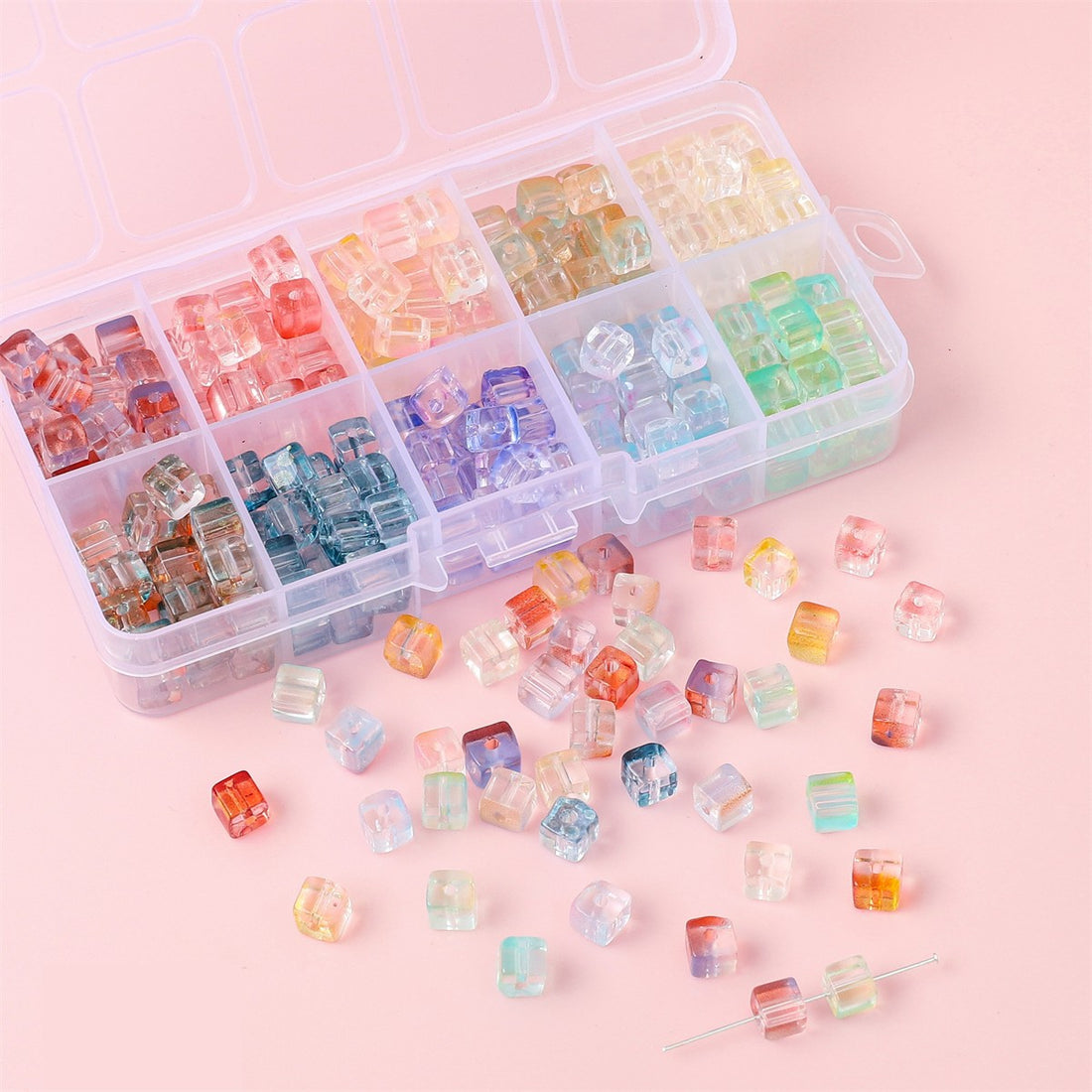 Color Gradient Sugar Cube Glass Beads Jewelry Making Kit -10 Grids