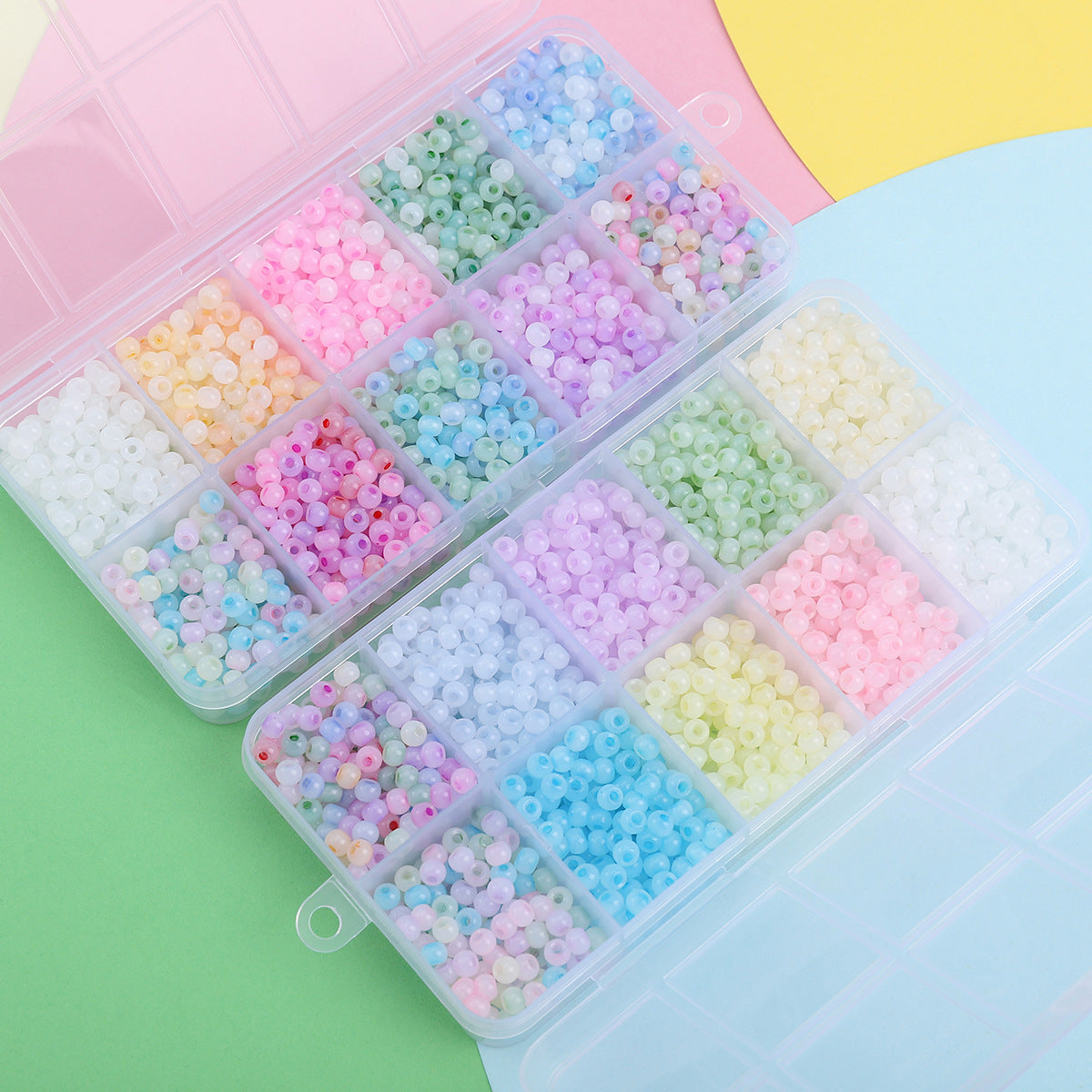 Cat's Eye Jade Ice Glass Pony Beads Set - 10 Grids