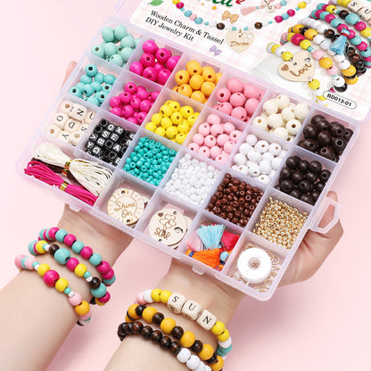 Wooden Bead & Tag Kit – DIY Jewelry Making Set for Bracelets, Necklaces & Keychains
