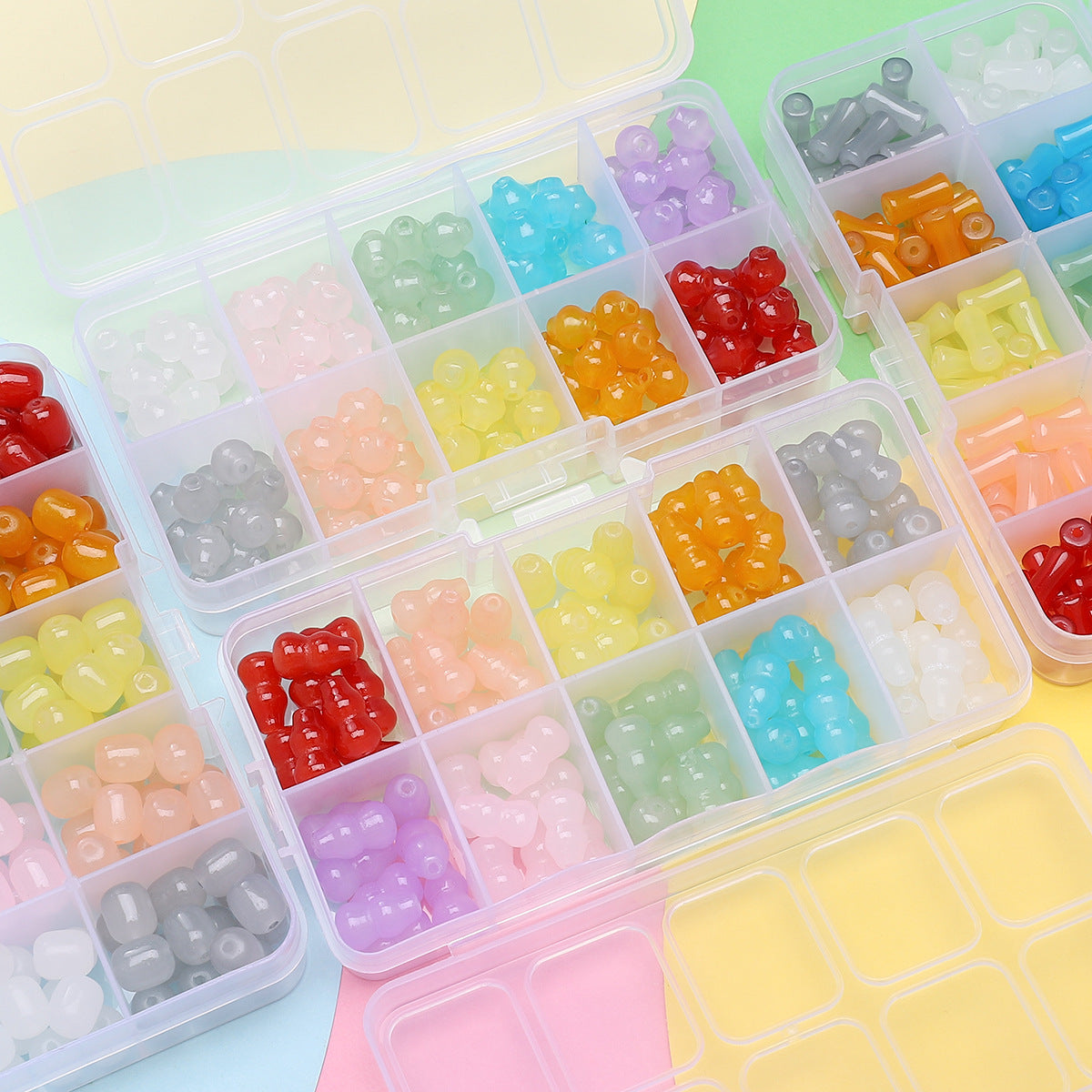 Glass Imitation Jade Straight Hole Lamp Date Bead Bamboo Bead Set - 10 Grids