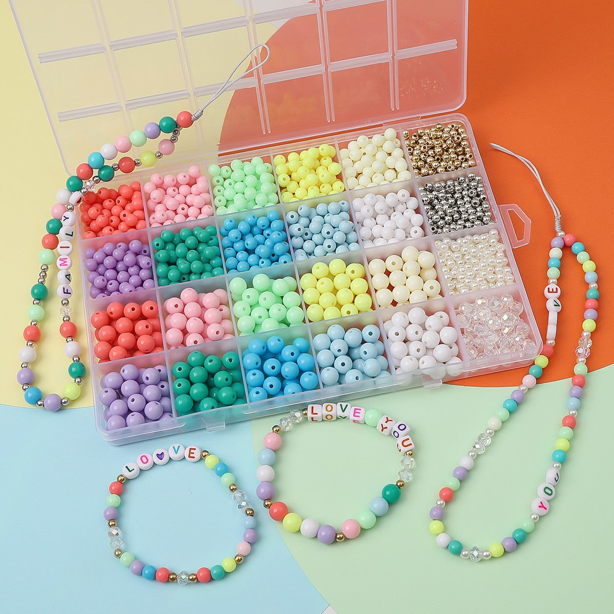 Acrylic Solid Color Beads Set-24 Grids