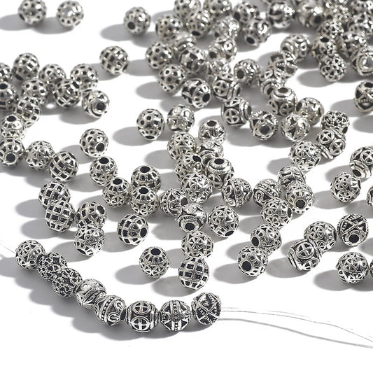 DIY Alloy Hollow Bead Components (Antique Silver Plated)