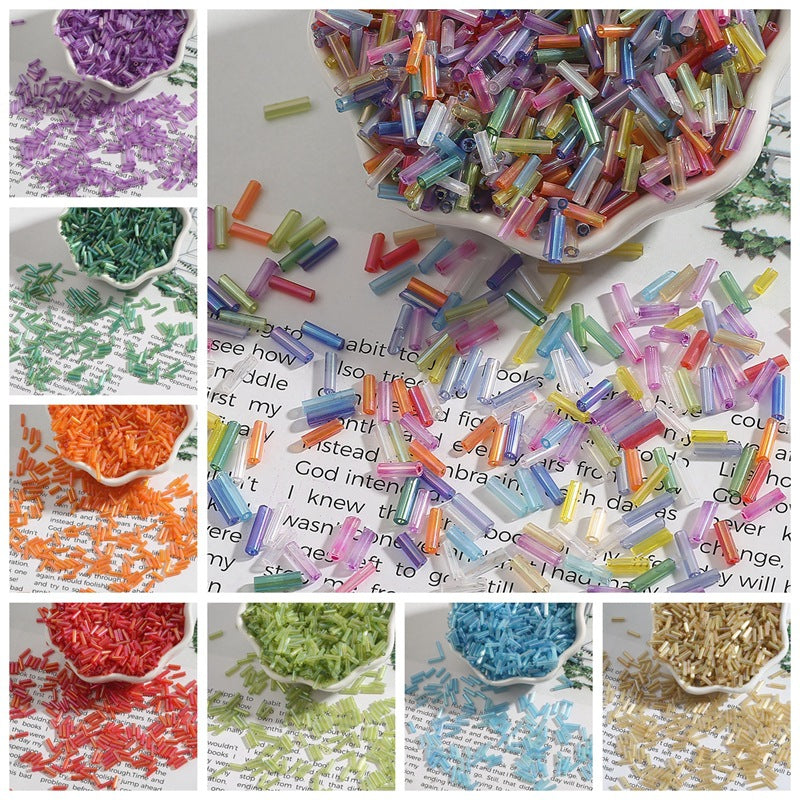 2*7mm Colorful Glass Tube Beads Jewlery Making Supplies