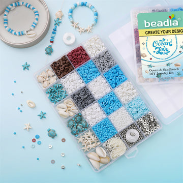 24-Grid Summer Ocean Bead Kit – Polymer Clay & Shell Beads DIY Jewelry Making Set for Bracelets & Necklaces