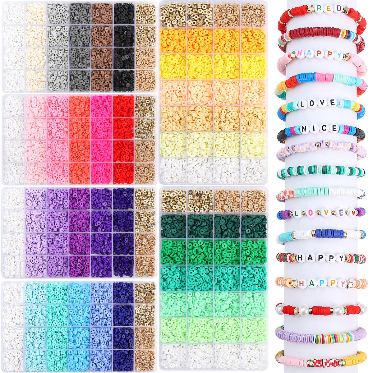 6mm Gradient Color Polymer Clay Disc Bead Accessory Set - 28 Grids