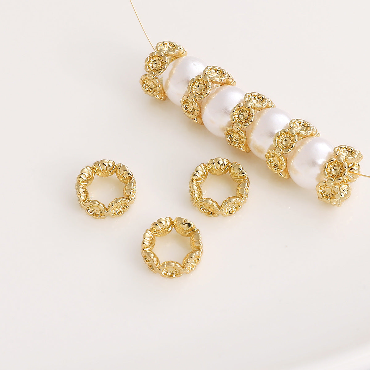 Color-Preserving 14k Copper Plum Blossom Hollow Circle Spacer Bead