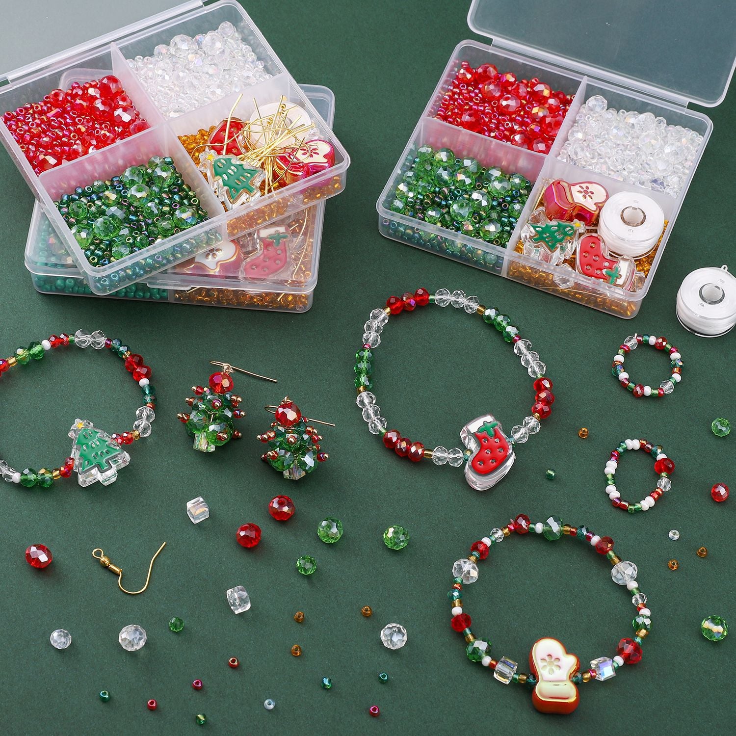 4-Compartment Crystal Bead Christmas Set – DIY Jewelry & Phone Charm Making Kit