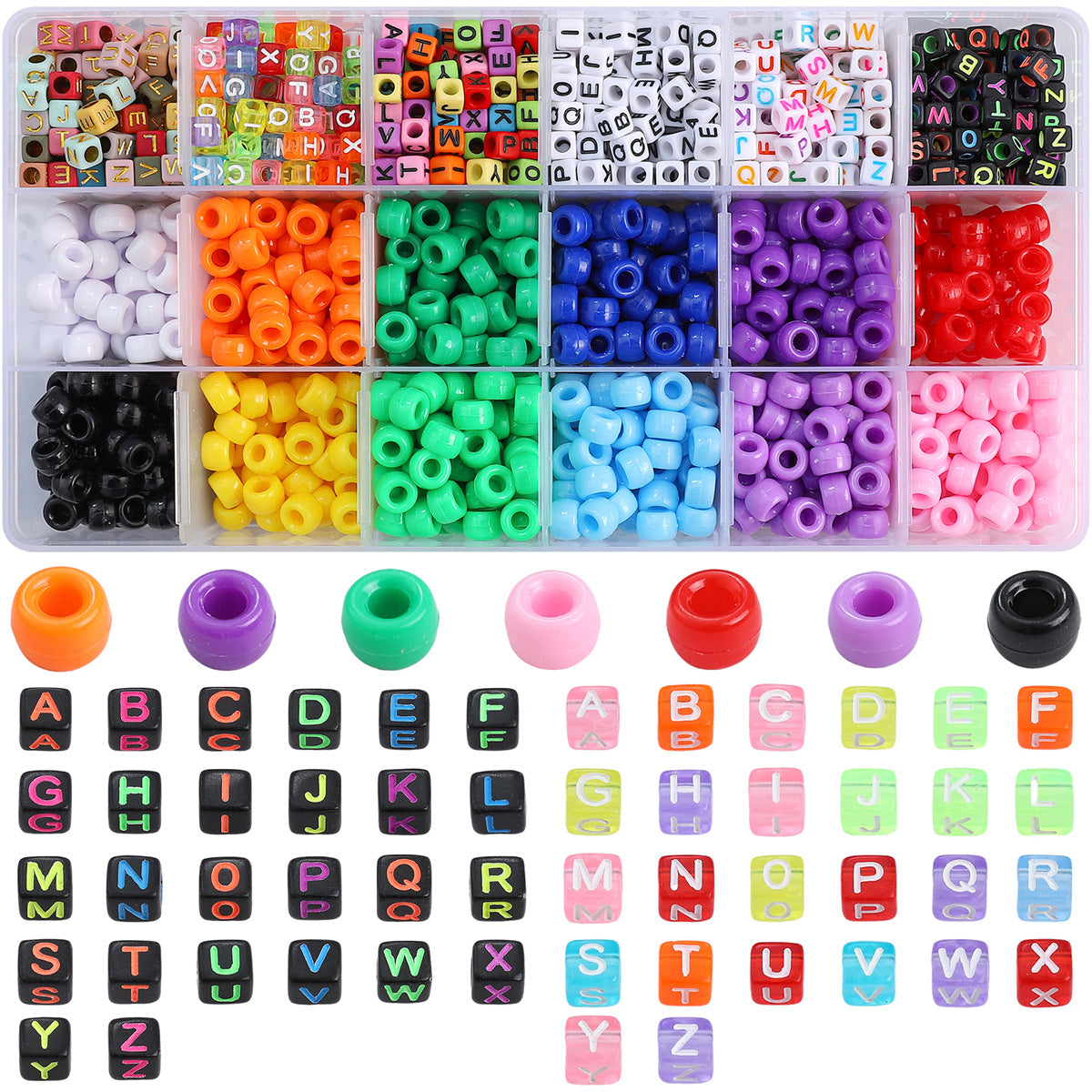 Color Barrel Beads Square Letter Beads Set-18 Grid
