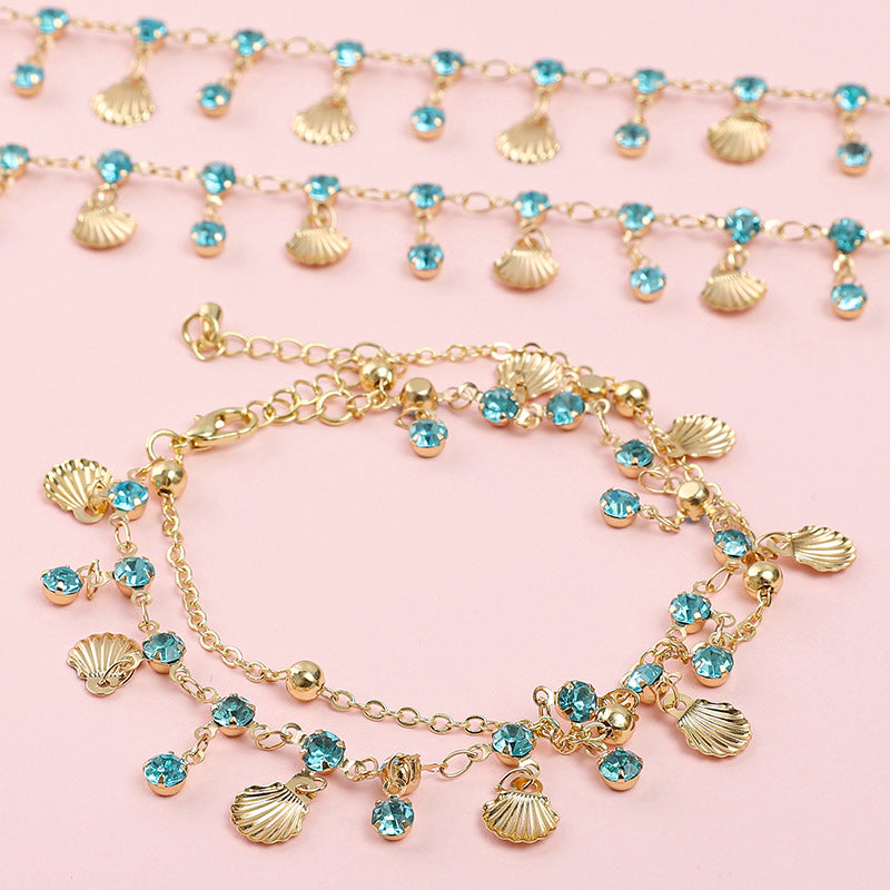Color-Preserving Electroplating Blue sShell Copper Rhinestone Tassel Chain