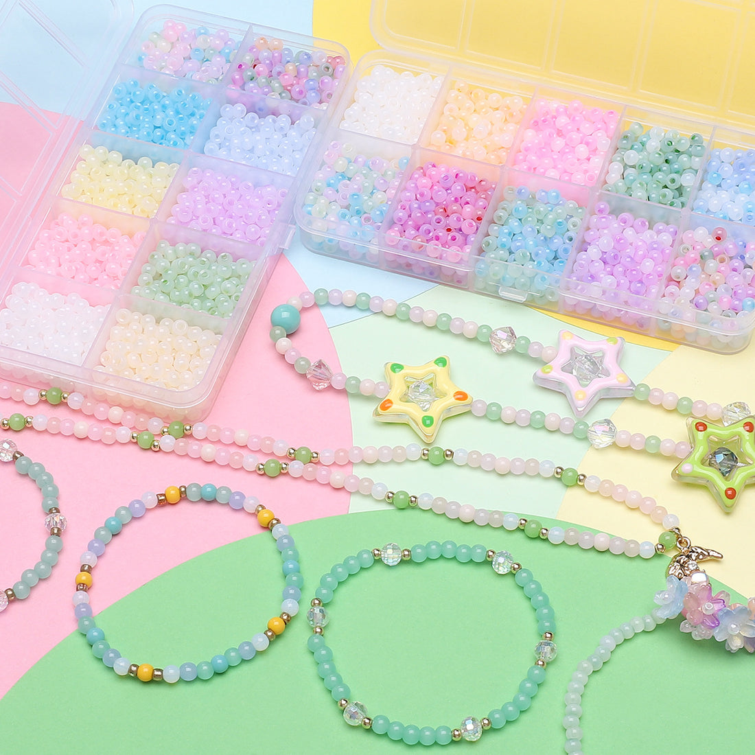 Cat's Eye Jade Ice Glass Pony Beads Set - 10 Grids