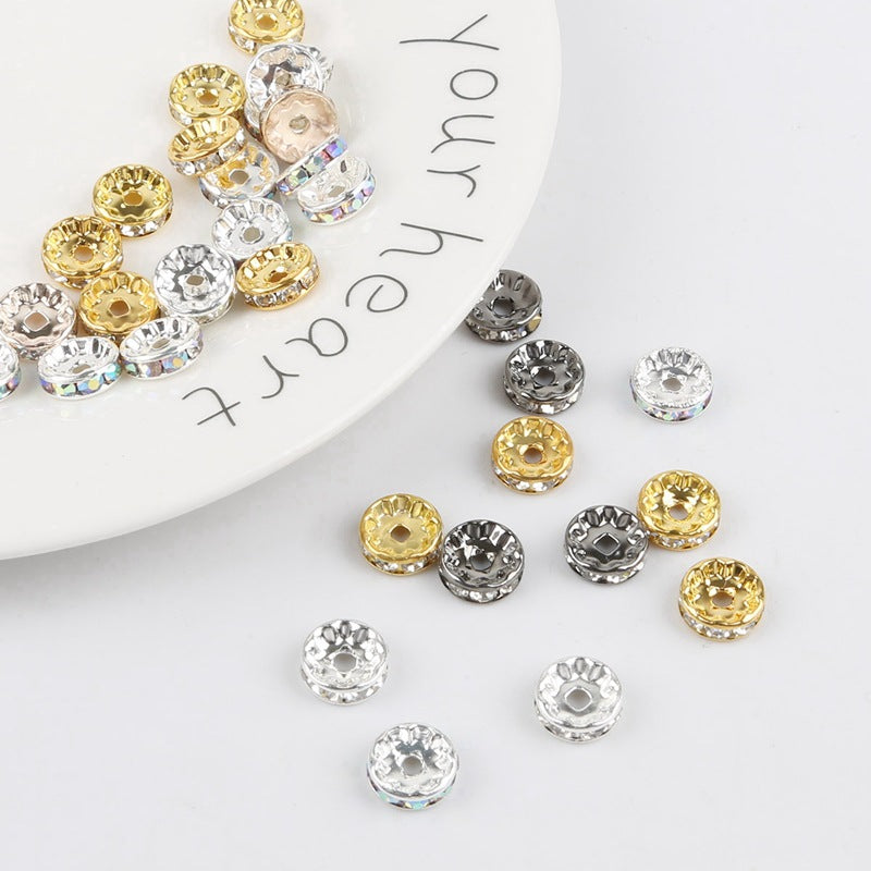 50pcs Electroplated White Wheel Drill Ring Spacer Beads