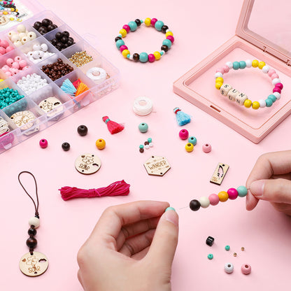 Wooden Bead & Tag Kit – DIY Jewelry Making Set for Bracelets, Necklaces & Keychains