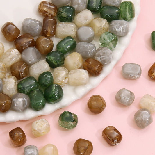 Resin Imitation Stone Amber Smudge Rectangular Beads