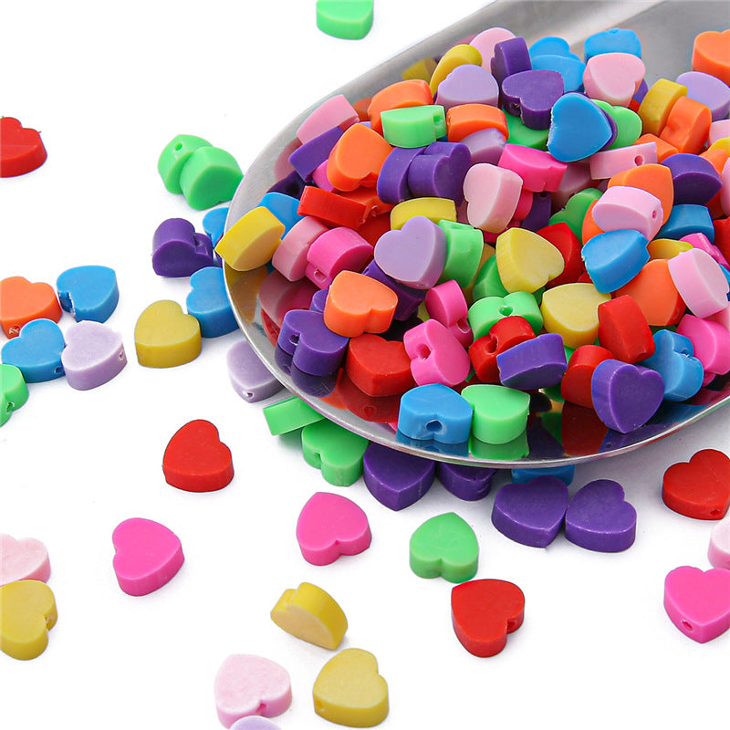 Solid Color Heart-Shaped Polymer Clay Beads DIY Beading Kit