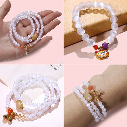 Resin Imitation Cat's Eye Round Beads White Bracelet Beading Kits