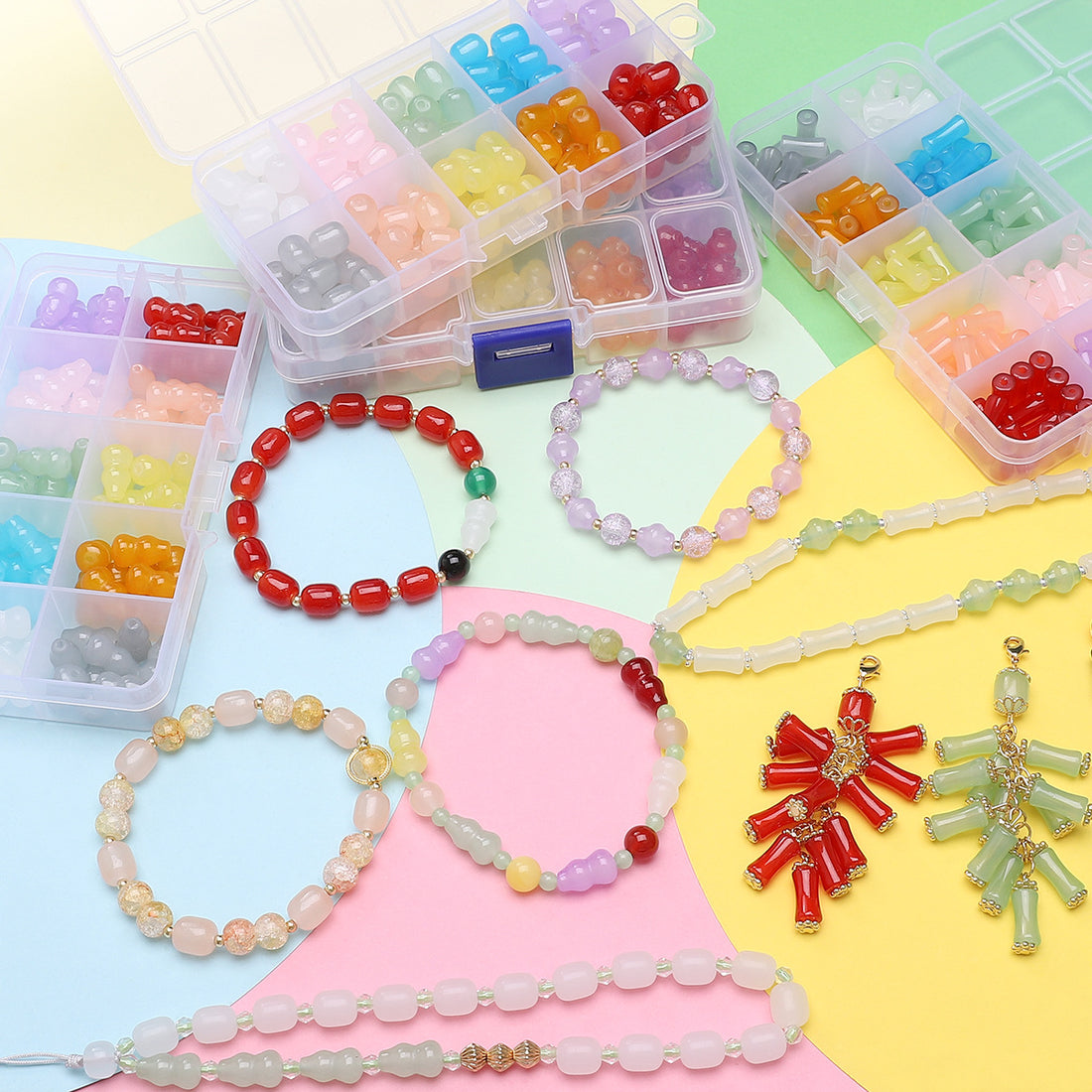 Glass Imitation Jade Straight Hole Lamp Date Bead Bamboo Bead Set - 10 Grids