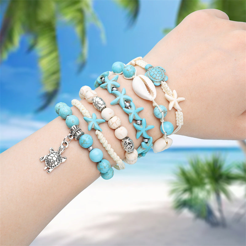 Summer Ocean-Inspired DIY Jewelry Kit – Turquoise & Seashell Beads Set for Handmade Bracelets & Necklaces
