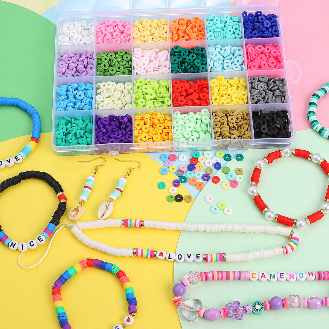 6mm Solid Color Polymer Clay Disc Bead Set - 24 Grids