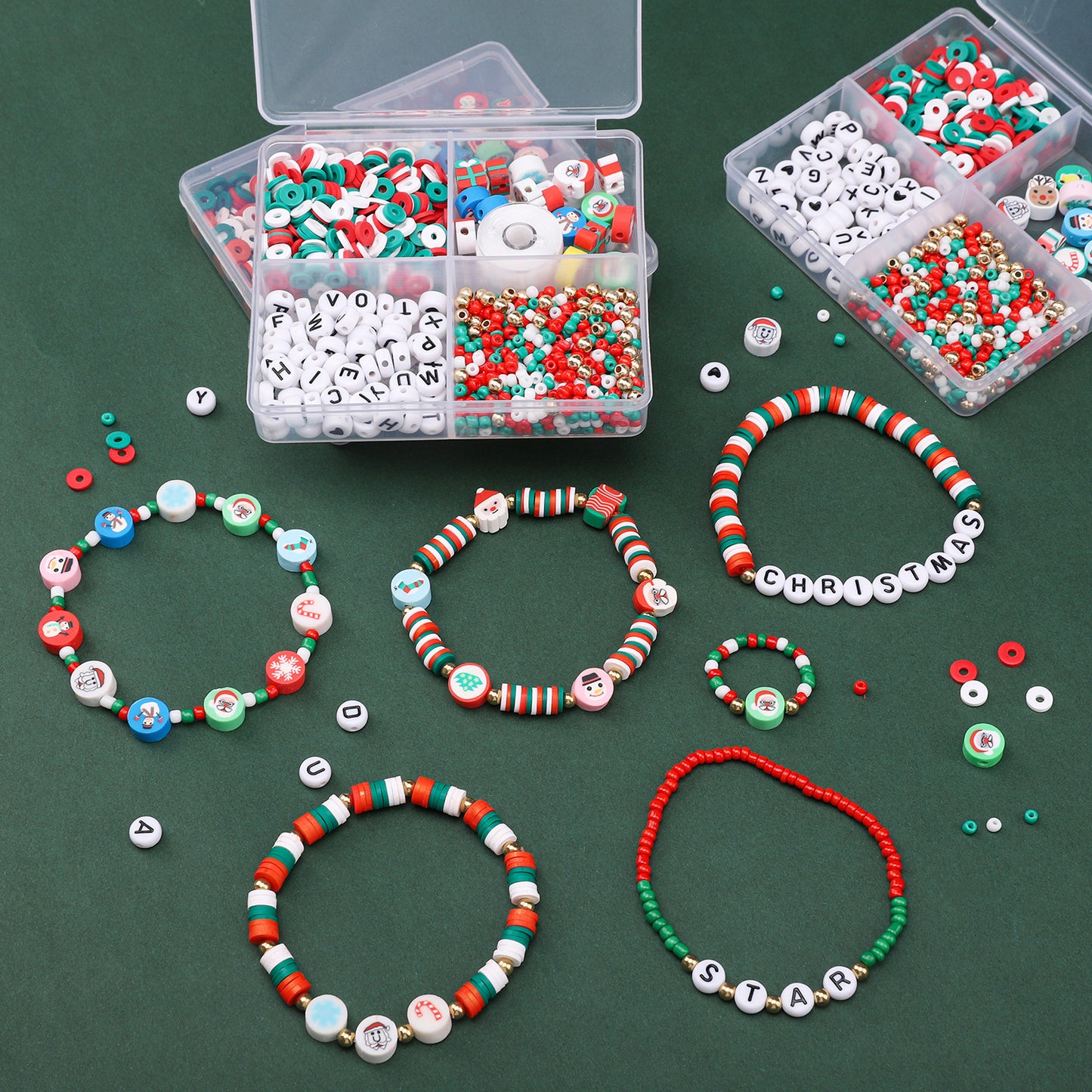 Christmas Alphabet Polymer Clay Bead Kit – DIY Jewelry Making Set for Bracelets, Necklaces & Holiday Crafts