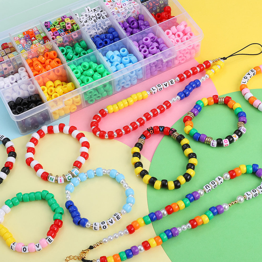 Color Barrel Beads Square Letter Beads Set-18 Grid