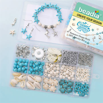 Summer Ocean-Inspired DIY Jewelry Kit – Turquoise & Seashell Beads Set for Handmade Bracelets & Necklaces