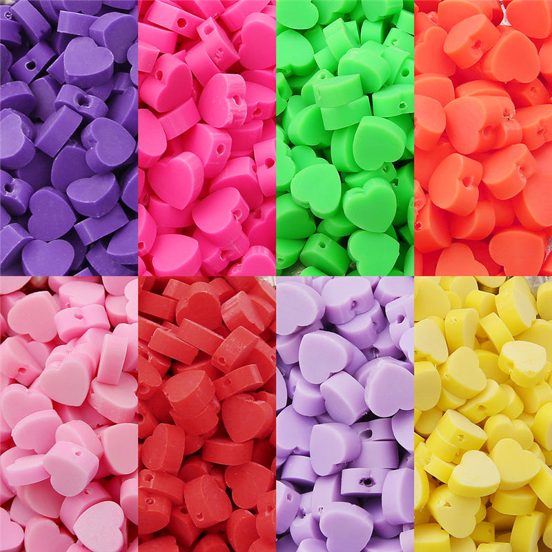 Solid Color Heart-Shaped Polymer Clay Beads DIY Beading Kit