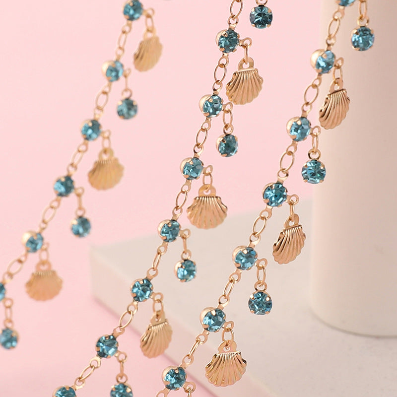 Color-Preserving Electroplating Blue sShell Copper Rhinestone Tassel Chain