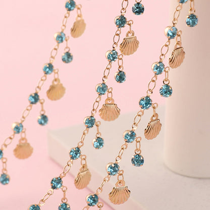 Color-Preserving Electroplating Blue sShell Copper Rhinestone Tassel Chain