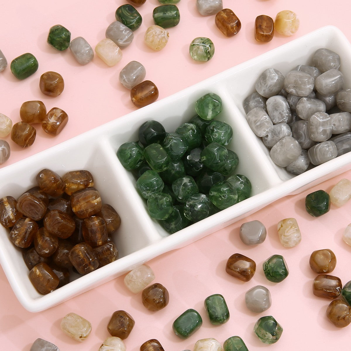 Resin Imitation Stone Amber Smudge Rectangular Beads