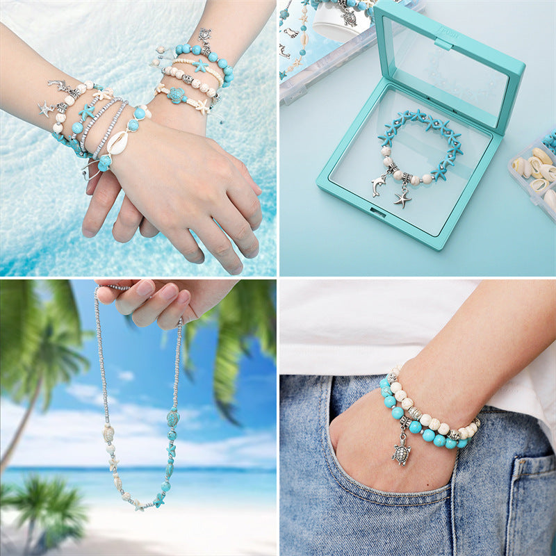 Summer Ocean-Inspired DIY Jewelry Kit – Turquoise & Seashell Beads Set for Handmade Bracelets & Necklaces