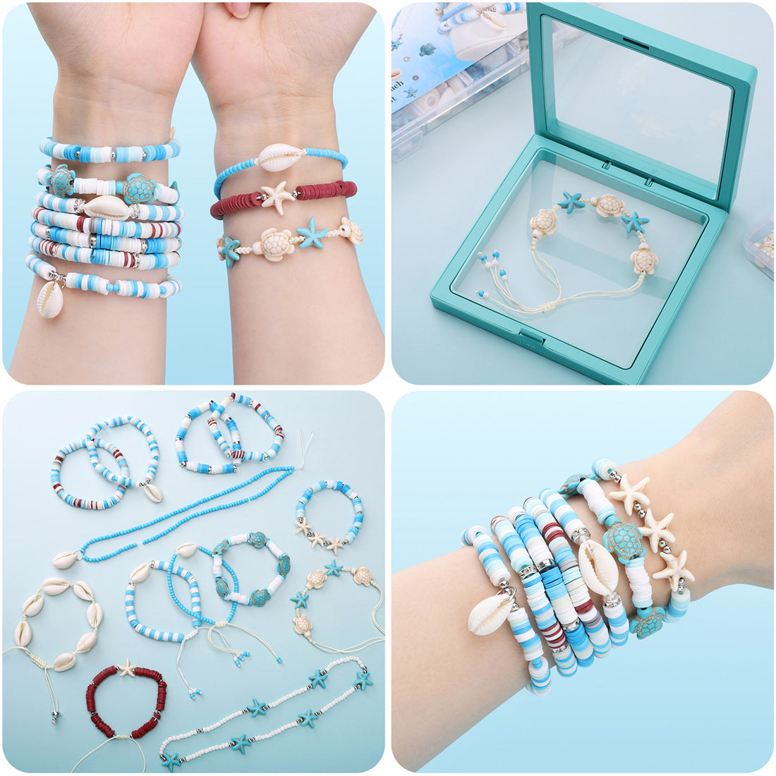 24-Grid Summer Ocean Bead Kit – Polymer Clay & Shell Beads DIY Jewelry Making Set for Bracelets & Necklaces