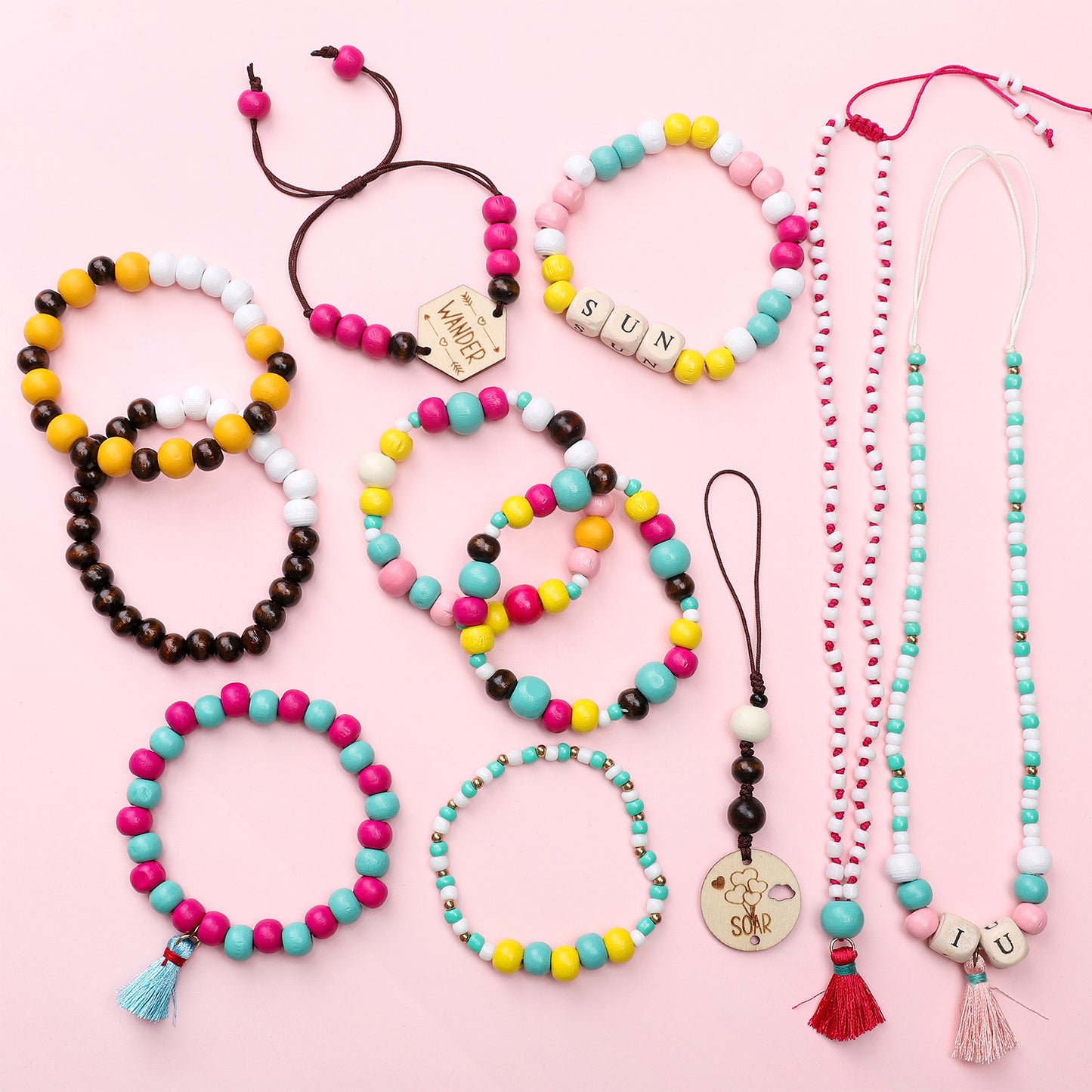 Wooden Bead & Tag Kit – DIY Jewelry Making Set for Bracelets, Necklaces & Keychains